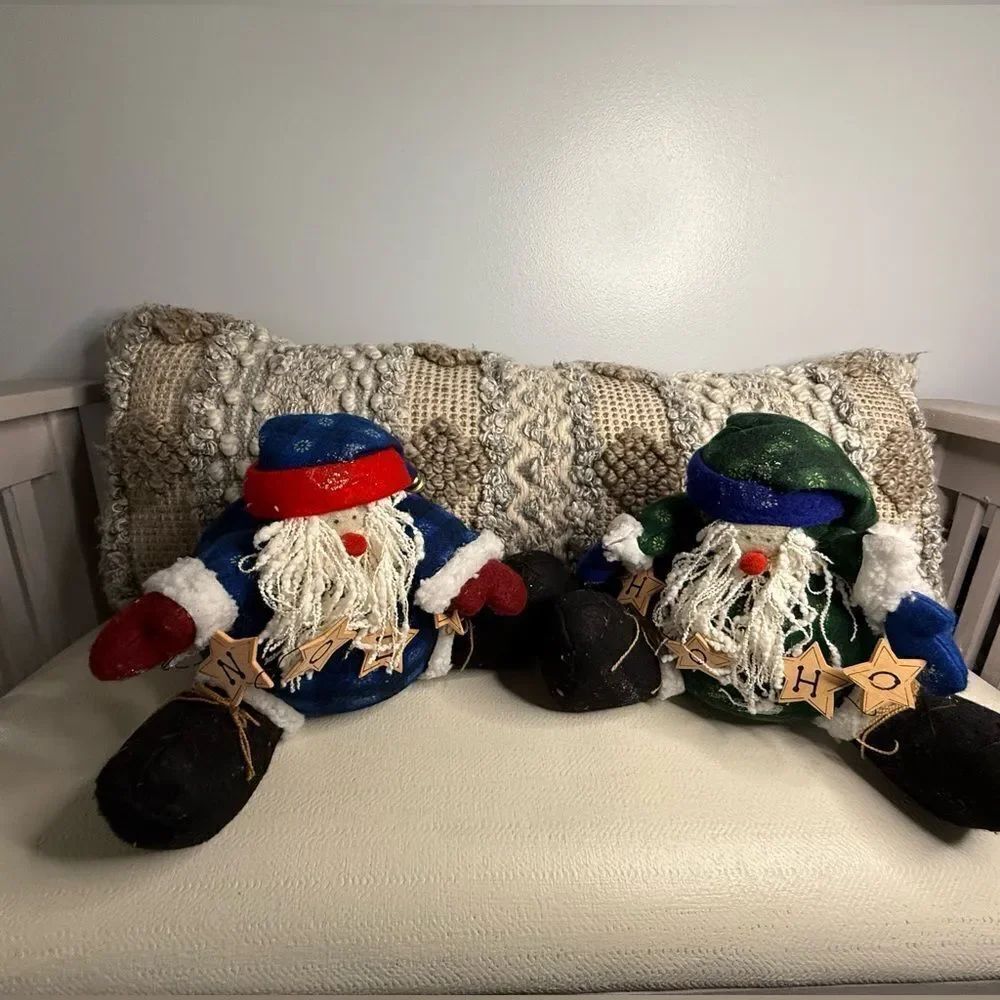Artmark Vintage Pair Folk Art  Santa Claus Fabric Stuffed Santa Doll Figure